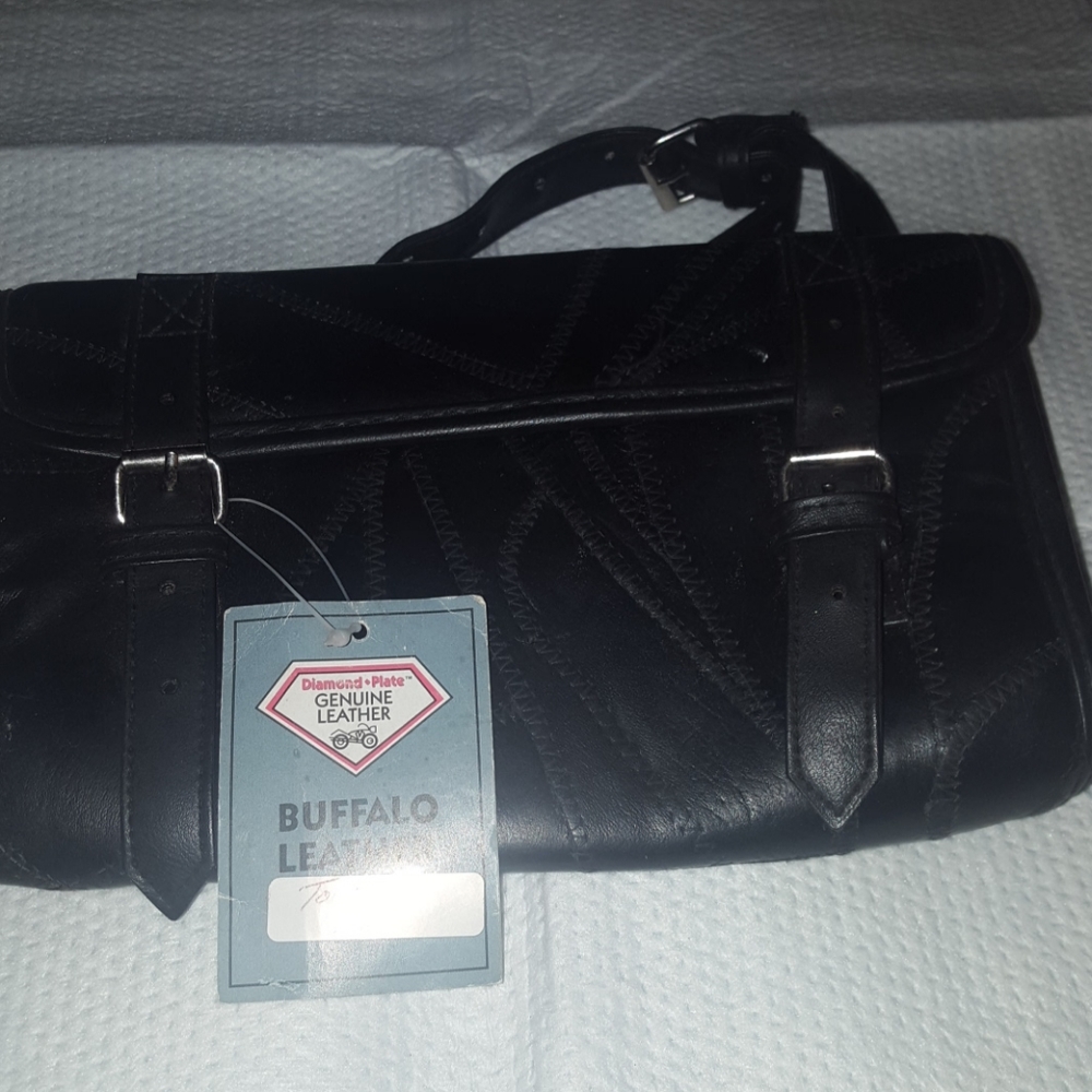 BIKER DIAMOND PLATE TOOL BAG LEATHER NEW